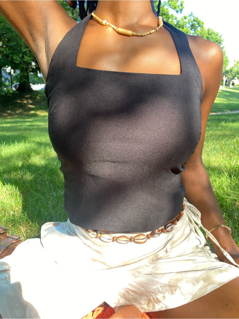 Boho Minimalist | New Look Black Halter Square-Neck Crop Top